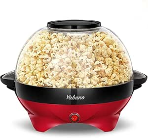 Popcorn Maker 6-Quart Popper, Nonstick Plate, Electric Stirring, Quick-Heat, Cool Touch Handles - Red&Black