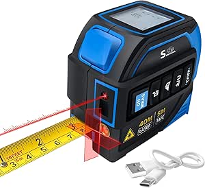 Brand 4-in-1 Laser Tape Measure: Laser Level, 130ft Distance, AutoLock Tape - Backlit LCD Display - DIY, Construction, Interior Design