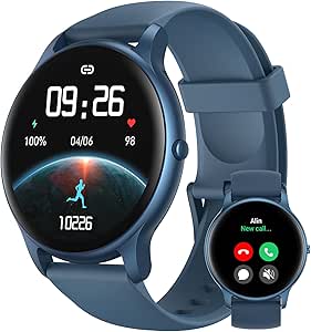 Parsonver Smart Watch: Answer/Make Calls, Fitness Tracker with 100+ Sports Modes, IP68 Waterproof, Heart Rate Monitor, Blue