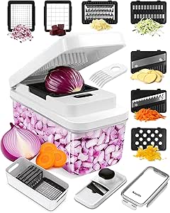 Keplin 7-in-1 Vegetable Chopper: Slicer, Dicer, Grater - BPA Free, Dishwasher Safe - Stainless Steel Blades