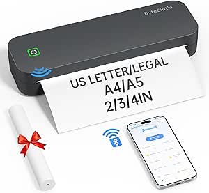 Traveler's Choice Portable Bluetooth Thermal Printer for Android, iOS. Inkless, 8.5x11 Letter Size. Ideal for Office, Car, School.