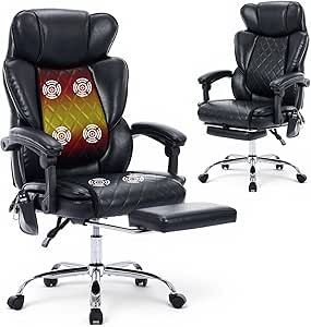 COLAMY Massage Office Chair with Footrest & Heated Lumbar Support - Ergonomic Recliner with Adjustable Height, Swivel Base