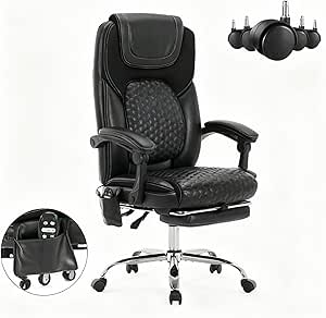 Big & Tall Massage Office Chair with Heat, Footrest, Wheels