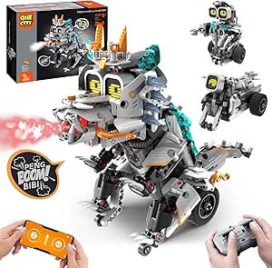 Buildable STEM Dino Moto Robot Kit, Remote Control, Music, 646 Pcs - Fun Educational Toy for Kids 6-14 - Birthday & Xmas Gift