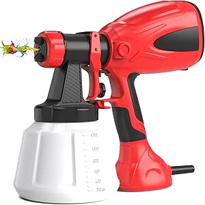 Paint Sprayer 650W Gun, Electric Machine 4 Nozzles, 3 Patterns - Walls, Ceilings, Fences - Indoor, Garden
