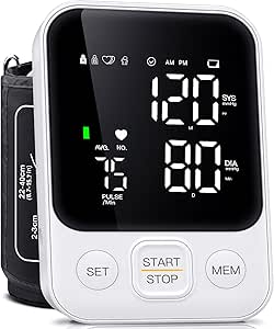 Brand Upper Arm Blood Pressure Monitor, Memory, Adjustable Cuff, Large Display & LED Light - Home Use