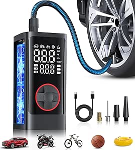 Portable Air Compressor: Cordless Tire Inflator Pump, 150PSI, LED Light, Auto Shut Off - for Car, Bike, Motorcycle