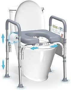 Elderly-Friendly Toilet Seat Riser with Handles, Adjustable Height - 400 lb Capacity - Grey
