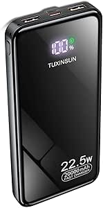TUXINSUN 20000mAh Power Bank: Fast Charging PD20W USB C Charger with LCD Display, 3 Outputs & 2 Inputs for Smartphones/Tablets