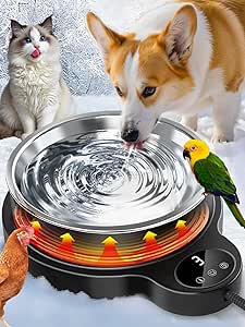 Thermal Pet Bowl: 3 Temp Settings, Timer, 50oz Heated Water Dish, Removable Stainless Bowl - Ideal for Outdoor Cats, Dogs, Birds, Ducks