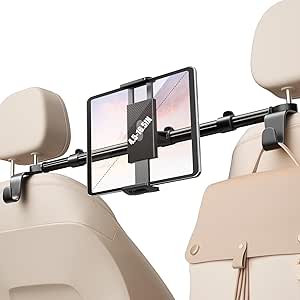 Tablet Holder for Car Headrest: Dual-Clamp Stability, 360° Adjustable, Back Seat Mount for iPad Pro/Air/Mini, Galaxy Tab, Kindle Fire
