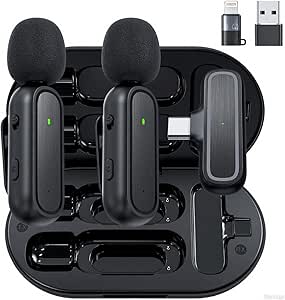 Wireless Lavalier Mic for iPhone & Android - Noise Canceling Mini Mic for YouTube, Vlog, Interviews - USB-C Charging Case