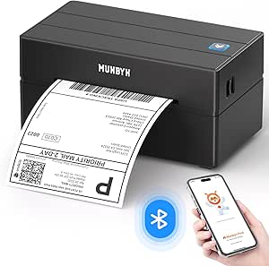 MUNBYN Bluetooth Shipping Label Printer 4x6 for Etsy, Shopify, eBay - Thermal Printer for Phone, Chromebook - USB for Windows, Mac