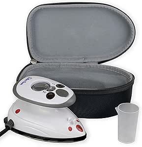 Quilted Bear Mini Steam Iron: Lightweight Travel Iron for Quilting & Wrinkle-Free Clothes, Hard Shell Case - Black