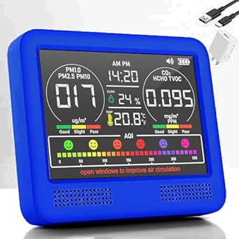 Portable Air Quality Monitor: PM1/PM2.5/PM10/CO2/HCHO/TVOC, Beep Alarm, Temp/Humidity, Highly Accurate Tester for Home/Office