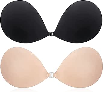 Invisible Adhesive Push Up Bra 2 Pack for Women, Backless Strapless, Evening Dress - Nude & Black