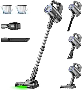VersLife Cordless Vacuum Cleaner 2-in-1 Stick - Lightweight, Deep Cleans, Self-Standing, Green LED - Ideal for Hardwood, Carpet, Pet Hair