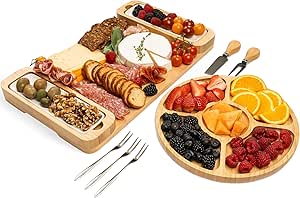 Bamboo Cheese Board & Serving Tray for Meat, Cheese, Fruit
