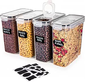 nuovva 4Pcs Cereal Storage Containers Set - Practical Dispenser, BPA Free - Ideal for Cornflakes, Flour Storage