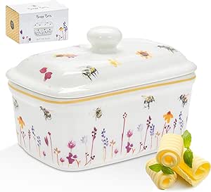 Jennifer Rose Gallery Busy Bees Butter Dish | Decorative Ceramic Keeper - Charming Bee-Themed Dining Table Essential