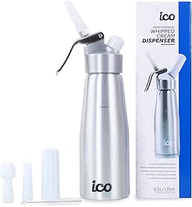 ICO Aluminum Whipped Cream Dispenser - Premium 500ml Whipper for Homemade Cream, Desserts & More