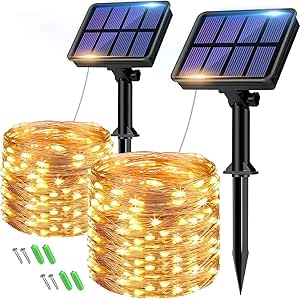 btfarm Solar Fairy Lights 2-Pack, Waterproof Outdoor Garden Decor, 8 Modes, 160 LEDs, 53FT Copper Wire, Patio Party Christmas