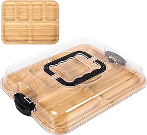 Vencier Bamboo Snack Tray: 6-Compartment Food Storage Platter
