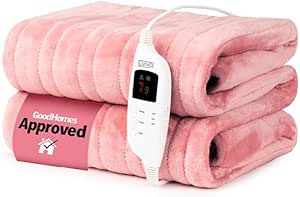 LIVIVO Heated Blanket 160x130cm - Soft Fleece Throw with 9 Heat Settings, Timer - Auto Shut-Off - Energy Efficient - Pink