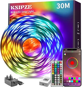 KSIPZE 30m LED Strip Lights RGB Music Sync, Smart App Control, Bedroom Lighting Flexible Home Decoration
