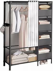 Heavy Duty Metal Clothes Rail with Storage Shelves - Ideal for Coats, Bags, Shoes - Home Bedroom Garment Rack