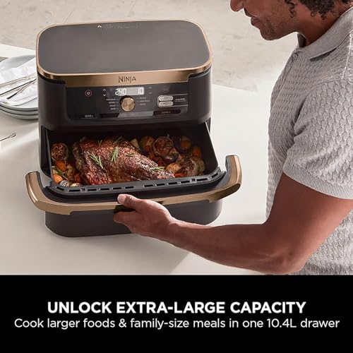 Ninja Foodi FlexDrawer Air Fryer 10.4L, Dual Zone, 7-in-1, Non-Stick, Dishwasher Safe - Black/Copper