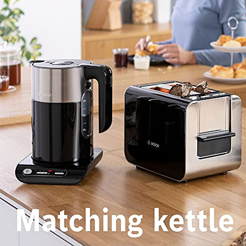 Bosch Styline Compact 2 Slot Stainless Steel Toaster - 9 Levels, Defrost, Reheat - Black