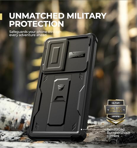 Dexnor Samsung Galaxy S25 Ultra Case with Slide Camera Cover & Kickstand, Shockproof Rugged Bumper - Black