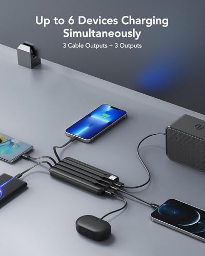 Charmast Power Bank 10000mAh USB C Battery Pack, 6 Outputs, 3 Inputs, LED Display, Portable Charger for Smartphones & Tablets