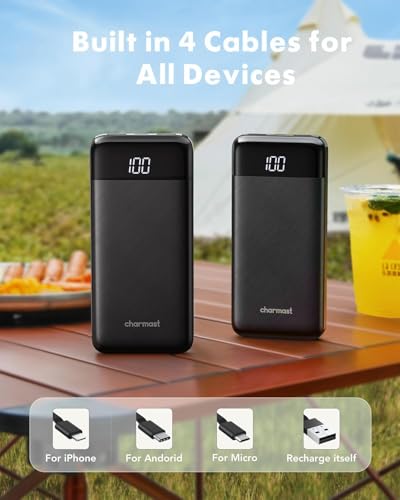 Charmast Power Bank 10000mAh USB C Battery Pack, 6 Outputs, 3 Inputs, LED Display, Portable Charger for Smartphones & Tablets