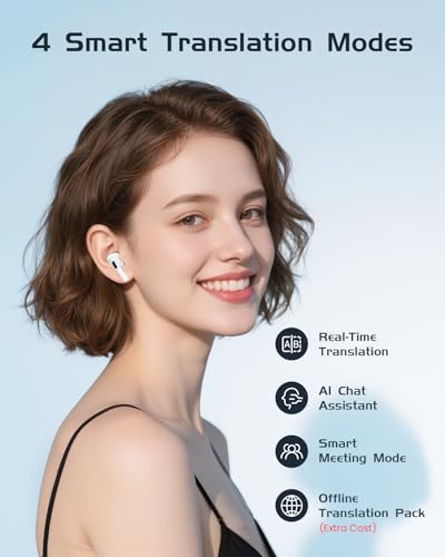Bluetooth 5.4 Earbuds: Real-Time Translator, 147 Languages, Touch Screen, 4 Modes, ENC Mic, 30H Playtime