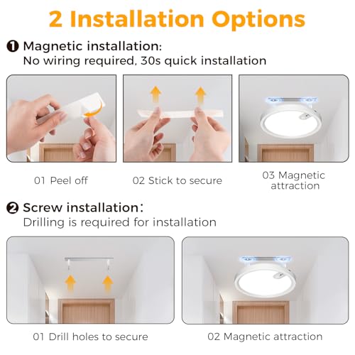 ONEWEST Motion Sensor Ceiling Light, Rechargeable, Remote Control, 3 Colors, 30s/60s/120s Timer - Indoor Battery Operated