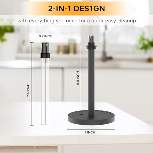 Manduoye Paper Towel Holder w/ Spray Bottle, One-Handed Operation, Non Slip Base - Countertop Kitchen & Bathroom Accessory