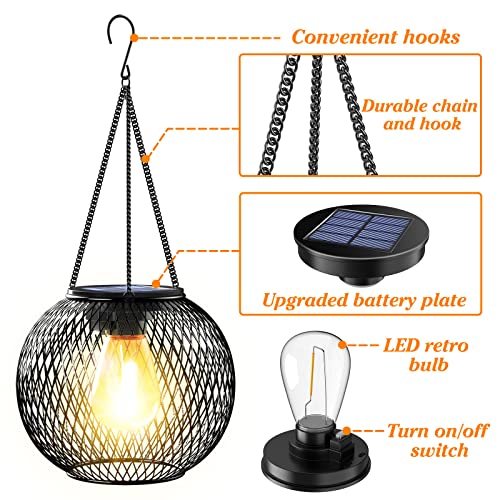 KagoLing Solar Lanterns: 2 Pack Outdoor Garden Hanging Lights, IP65 Waterproof, Auto On/Off, Metal Yard Art for Patio Fence - Warm White