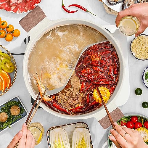 DEZIN 5-QT Dual Sided Nonstick Shabu Pot for Hotpot, 12 Inch Divider, Induction Cooktop, Gas Stove, Soup Ladle