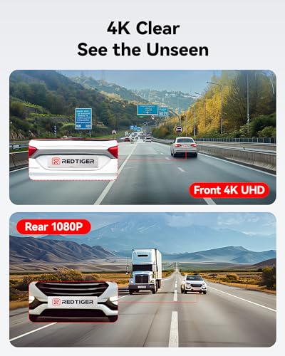 REDTIGER 4K/2.5K Dash Cam: Front Rear Car Camera, Wi-Fi GPS, Night Vision, 170° Wide Angle, 24H Parking Mode