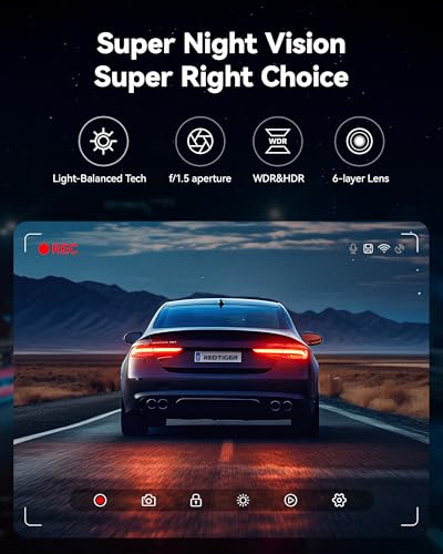REDTIGER 4K/2.5K Dash Cam: Front Rear Car Camera, Wi-Fi GPS, Night Vision, 170° Wide Angle, 24H Parking Mode
