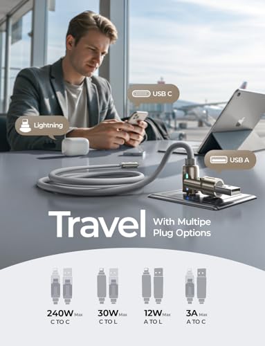 LISEN 4-in-1 Charger Cable: Type C/A to C/Lightning Cord, 2M, iPhone 17 Pro, MacBook, Samsung S25, PS5, Multiple Devices