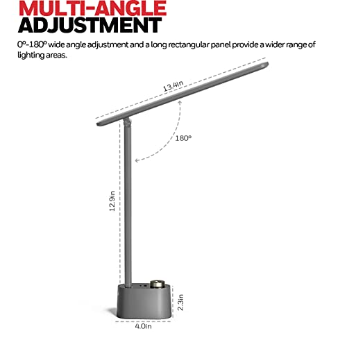 Honeywell LED Desk Lamp with USB Charging Ports, Dimmable Eye-Caring Sunturalux Light for Office Home, Foldable Table Lamp