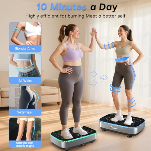 EvoSpark Vibration Plate: 9 LED Light Effects, 2-in-1 Motors, Lymphatic Drainage & Weight Loss, Fitness Platform