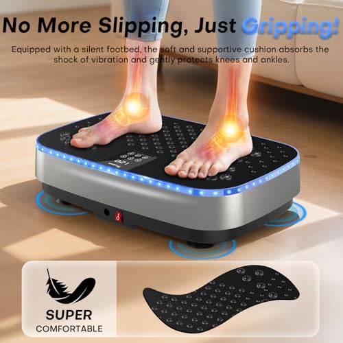 EvoSpark Vibration Plate: 9 LED Light Effects, 2-in-1 Motors, Lymphatic Drainage & Weight Loss, Fitness Platform