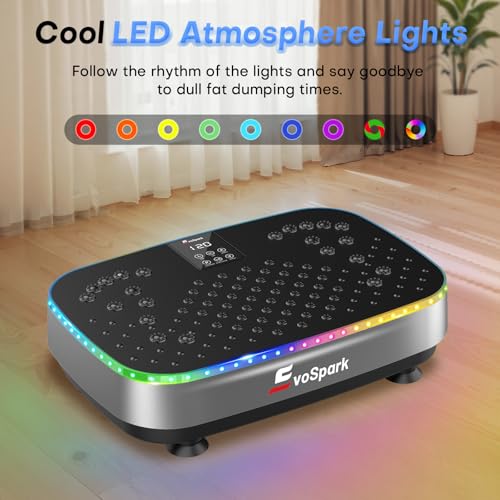 EvoSpark Vibration Plate: 9 LED Light Effects, 2-in-1 Motors, Lymphatic Drainage & Weight Loss, Fitness Platform