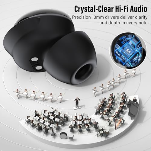 2025 Mini Sleep Wireless Earbuds, Smart Touch, Bluetooth 5.4, Noise Cancelling Mic, 48H Playtime, Hi-Fi Stereo, 5 EQ Modes, IP7 Waterproof, Black