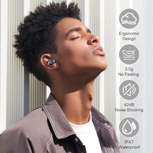 2025 Mini Sleep Wireless Earbuds, Smart Touch, Bluetooth 5.4, Noise Cancelling Mic, 48H Playtime, Hi-Fi Stereo, 5 EQ Modes, IP7 Waterproof, Black