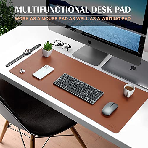 K KNODEL Large Leather Desk Mat - Mouse & Keyboard Pad - Desktop Protector - Writing Blotter - Brown, 80x40cm